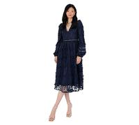 Maya Deluxe Womens Midi Dress Ladies Floral Embroidered Lace Long Sleeve V-Neck for Wedding Guest Bridesmaid Prom Occasion Ball Gown Vestidos, Navy, 50 De Las Mujeres
