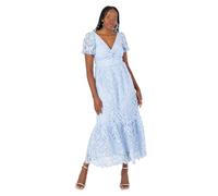 Maya Deluxe Women's Midi Dress Ladies V-Neck Short Puff Sleeves Twist Front Lace Tiered Bottom Hemline A-Line Wedding Guest Occasion Vestido, Azul Aciano, 48 para Mujer