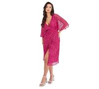 Maya Deluxe Womens Midi Ladies Sequin Embellished Cape Sleeve Wrap Dress for Wedding Guest Bridesmaid Cocktail Prom Evening Vestido, Fuchsia, 44 para Mujer