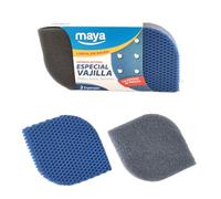 MAYA Estropajo EVO para Vajillas. Limpia sin Rayar. No Deja Restos de Comida. Lavables en Lavavajillas y Lavadora. Dimensiones 12x8,5x2,5 cm Pack de 2 Estropajos (Azul)