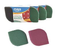 MAYA Estropajo EVO para WC. Limpia sin Rayar. Sirve para Todas Las Superficies. Lavable en Lavadora. Dimensiones 12x8.5x2.5 cm. Pack de 6 Estropajos. (Rosa y Verde)