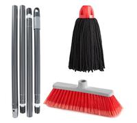 MAYA Kit Limpieza Amapola. Palo Desmontable 4 Secciones 1,40 m + Escoba Amapola + Fregona MAX Pro Hilo. Limpieza Eficiente y Duradera para Superficies Lisas. 100% Microfibra. Barrido Eficaz. (Rojo)