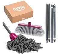 Maya - Set de Limpieza Atomic para el Hogar 3 en 1, Fregona, Escoba y Palo Desmontable con 4 Secciones (1,4 m) | Kit 100% Microfibra para Suelos Lisos (Burdeos)