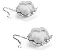 Mayata 2 bolas de acero inoxidable de malla fina para condimentos de cocina, sopa, especias, guiso, filtro de cocina, bolsa de té de metal, bola de té (2 piezas en forma de flor), plata, 6 cm