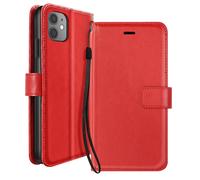Mayaxess Funda Tipo Libro para iPhone 11 con Correa y Soporte Video, Rojo
