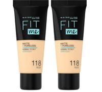 Maybelline New York, Base de Maquillaje que Calca a tu Tono Fit me! Mate y Afinaporos, Color: 118 Nude (Paquete de 2)
