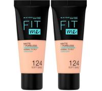 Maybelline New York, Base de Maquillaje que Calca a tu Tono Fit me! Mate y Afinaporos, Color: 124 Soft Sand (Paquete de 2)