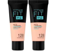 Maybelline New York, Base de Maquillaje que Calca a tu Tono Fit me! Mate y Afinaporos, Color: 128 Warm Nude (Paquete de 2)