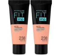 Maybelline New York, Base de Maquillaje que Calca a tu Tono Fit me! Mate y Afinaporos, Color: 238 Rich Tan (Paquete de 2)