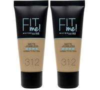 Maybelline New York, Base de Maquillaje que Calca a tu Tono Fit me! Mate y Afinaporos, Color: 312 Golden (Paquete de 2)