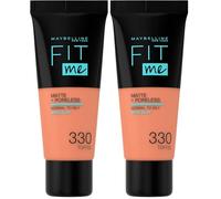 Maybelline New York, Base de Maquillaje que Calca a tu Tono Fit me! Mate y Afinaporos, Color: 330 Toffee (Paquete de 2)
