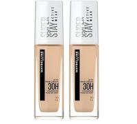 Maybelline New York, Base de maquillaje Superstay Active Wear 30H, Larga duración, Waterproof, Alta cobertura, Acabado mate, Tono 22 Light Bisque, 30 ml (Paquete de 2)