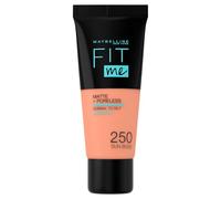 Maybelline New York Fit Me Base de Maquillaje Mate, 250 Sun Beige | Acabado Mate, Afina Poros, Fórmula Ligera, Pieles Mixtas o Grasas, Resultado Uniforme, Fit Me