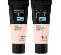 Maybelline New York Fit Me ! Fond de Teint Ton sur Ton Matifiant 107 Rose Beige 1 Unité (Paquete de 2)