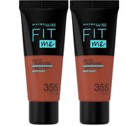 Maybelline New York Fit Me ! Fond de Teint Ton sur Ton Matifiant 355 Noix de Pécan (Paquete de 2)
