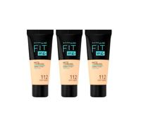 Maybelline New York Fit Me Matte & Poreless Pack de 3, 112 Soft Beige | Base de Maquillaje Líquida Mate, Acabado Sin Poros, Tono 112 Soft Beige, Pack de 3, Fit Me Matte