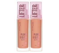 Maybelline New York Lifter Plump & Glow - Maquillaje iluminador hidratante, acabado natural, para todos los tipos de piel SPF, 15 colores, 119 ácidos hialurónico y niacinamida, 2 botellas de 30 ml
