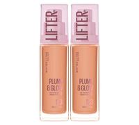 Maybelline New York Lifter Plump & Glow - Maquillaje iluminador hidratante, acabado natural, para todos los tipos de piel, SPF, 15 colores, 123, ácido hialurónico y niacinamida, 2 botellas de 30 ml