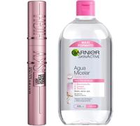 Maybelline New York Máscara Sky High Negro + Garnier Desmaquillante | Lote: Máscara Volumen y Longitud Lash Sensational, 7,2 ml + Desmaquillante 2 en 1 Skin Active