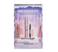 Maybelline New York Set Maquillaje Regalo Navidad Make Up in The City con Mascara de Pestañas Sky High Color Negro + Lápiz de Ojos Tattoo Liner Color Negro + Neceser Paillettes Maquillaje