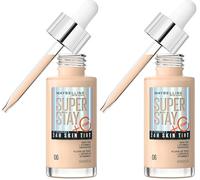 Maybelline Super Stay Skin Tint - Base de maquillaje con vitamina C*, base y cuidado de la piel, larga duración hasta 24 horas, fórmula vegana, tono 06 (Paquete de 2)