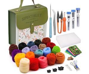 Mayboos Kit de fieltro de aguja, juego de 20 colores, kit de fieltro de lana con caja de almacenamiento portátil para manualidades, decoración del hogar, regalo (bolsa verde)