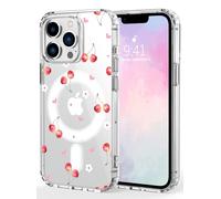 MAYCARI Magnético Funda para iPhone 15 Pro, Lindo Patrón de Cereza Carcasa Protectora Antigolpes Transparente, Compatible con MagSafe para iPhone 15 Pro
