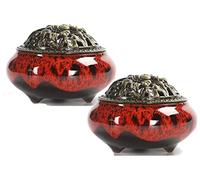 Mayco Bell 2 Piezas Quemador de Incienso de cerámica con diseño de dragón para decoración del hogar, Quemador de Incienso de reflujo de Humo Creativo (Rojo)