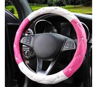 Mayco Bell Funda para volante de dirección de diamante para mujer, de cuero brillante, bonita funda universal de 15 pulgadas con diamante de cristal (blanco rosa rojo)