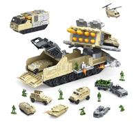 Maycoly Vehículo militar, juego de vehículo de cohetes, juguete con función de lanzacohetes, helicóptero, tanques y figuras de soldados, set de regalo para niños a partir de 3 a 8 años