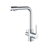 Maycon PIKO AB-206-CR - Grifo de cocina de 3 vías cromado, mezclador de fregadero con caño separado para agua filtrada, diseño cuadrado