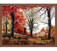 Maydear Kits de punto de cruz estampados 14CT Kit de inicio de bordado de punto de cruz preimpreso para adultos principiantes - Deep Autumn 50 x 40 cm