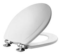 Mayfair 30CHSL 000 Designer Series Wood Toilet Seat with Chrome Whisper-Close Hinges, Round, White by Mayfair