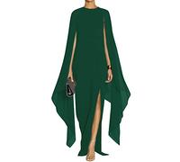 MAYFASEY - Vestido Largo Elegante de Noche para Mujer, Estilo Formal, Abertura Alta, Mangas Acampanadas, con Capa, Verde Oscuro, Large