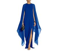 MAYFASEY - Vestido Largo Elegante de Noche para Mujer, Estilo Formal, Abertura Alta, Mangas Acampanadas, con Capa, Azul, M