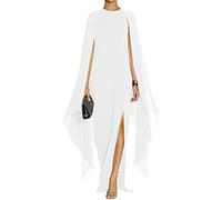 MAYFASEY - Vestido Largo Elegante de Noche para Mujer, Estilo Formal, Abertura Alta, Mangas Acampanadas, con Capa, Blanco, Large