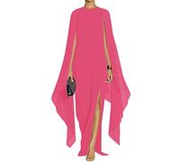 MAYFASEY - Vestido Largo Elegante de Noche para Mujer, Estilo Formal, Abertura Alta, Mangas Acampanadas, con Capa, Rosa, S