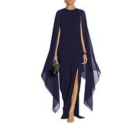 MAYFASEY, Vestido Largo Elegante de Noche para Mujer, Estilo Formal, Abertura Alta, Mangas Acampanadas, con Capa, Marino, M