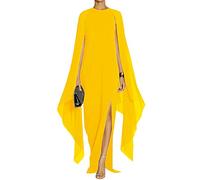 MAYFASEY - Vestido Largo Elegante de Noche para Mujer, Estilo Formal, Abertura Alta, Mangas Acampanadas, con Capa, Amarillo, XL