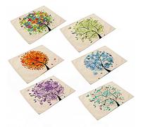 MayGreeny Juego de 6 manteles Individuales de algodón y Lino, manteles Infantiles, Lavables, Antideslizantes y fáciles de Limpiar, 42 x 32 cm Salvamanteles Individuales (Árbol de Color)
