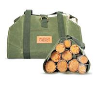 Mayhem and Mercy - Soporte para leña de alta calidad, bolsa de lona encerada de 39 x 18 pulgadas, soporte lateral abierto para bolsa de leña, resistente y repelente al agua, ideal para un transporte