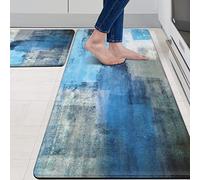 MAYHMYO Alfombrillas de Cocina antifatiga, Juego de 2, Alfombrillas cómodas con diseño de mármol y Verde Azulado, Acolchadas, Antideslizantes