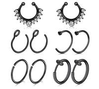 Mayhoop 10 Piezas Falso Piercing Nariz Acero Inoxidable Negro Falso Anillos de Septum Falso Aro Nariz sin Perforación para Hombres y Mujeres