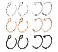 Mayhoop 12 Piezas 20G Piercing Nariz Falso Piercing Nariz Acero Inoxidable Falso Anillos Aro de Nariz Oreja Labbio 8mm para Hombres y Mujeres Plata/Oro Rosa/Negro