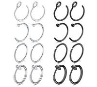 Mayhoop 16 Piezas Falso Piercing Nariz Acero Inoxidable Falso Anillos Aro de Nariz Oreja Labbio para Hombres y Mujeres Plata Negro