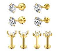 Mayhoop 16G Acero Inoxidable Lóbulo Hélix Cartílago Tragus Stud Pendientes 6mm 8mm Flat Back Diamond Labret Bar Plata Negro Oro Rosa