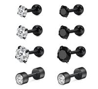 Mayhoop 16G Acero Inoxidable Lóbulo Hélix Cartílago Tragus Stud Pendientes 6mm 8mm Flat Back Diamond Labret Bar Plata Negro Oro Rosa