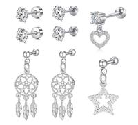 Mayhoop 16G Acero Inoxidable Lóbulo Hélix Cartílago Tragus Stud Pendientes 6mm 8mm Flat Back Diamond Labret Bar Plata Negro Oro Rosa