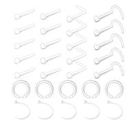 Mayhoop 30Piezas 20G Claro Piercing de Nariz Aros Retenedor Flexible Transparente Acrílico 6 Estilos Mujer Hombre Tornillo Nariz Labret Nariz Anillo Joyas de perforación