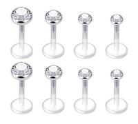 Mayhoop 8 piezas Piercing transparente tragus helix d'oreja piercing labio labret studs acrílicas flexibles 16G con circonita Opal para mujeres y hombres 10 mm